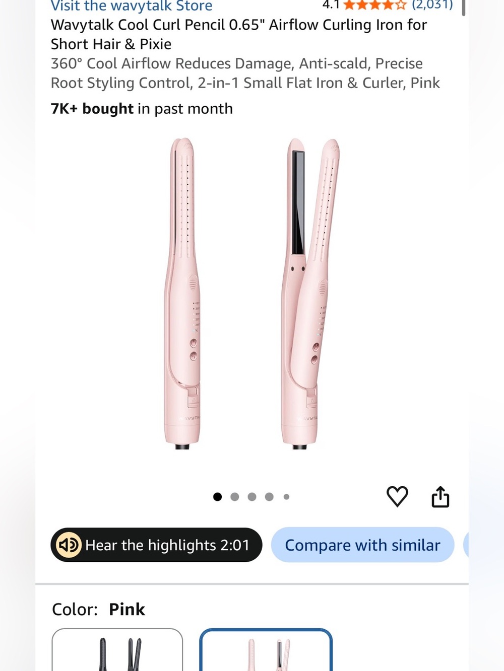 Wavytalk Cool Curl Pencil Hair Styler - Pink - Picture 3 of 4